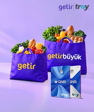 QNB TROY kartlara özel Getir'de 150 TL, GetirBüyük'te 1.000 TL'ye varan indirim!