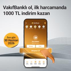 VakıfBank'lı ol, ilk harcamanda 1.000 TL indirim ve 10.000 TL'ye kadar faizsiz masrafsız Taksitli Nakit Avans kazan.